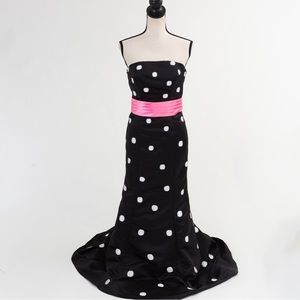 Black prom dress formal dress full length polka dots strapless Tiffany Designs 4